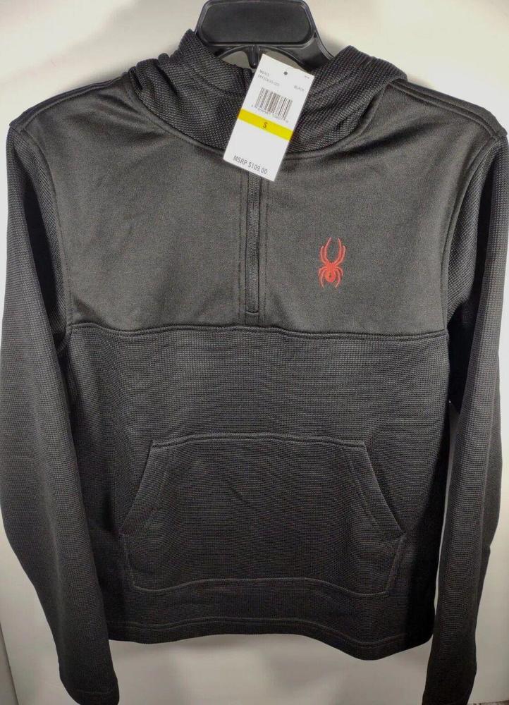 Spyder Men's Small Embroidery 1/4 Zip Pullover Hoodie Black Casual NWT